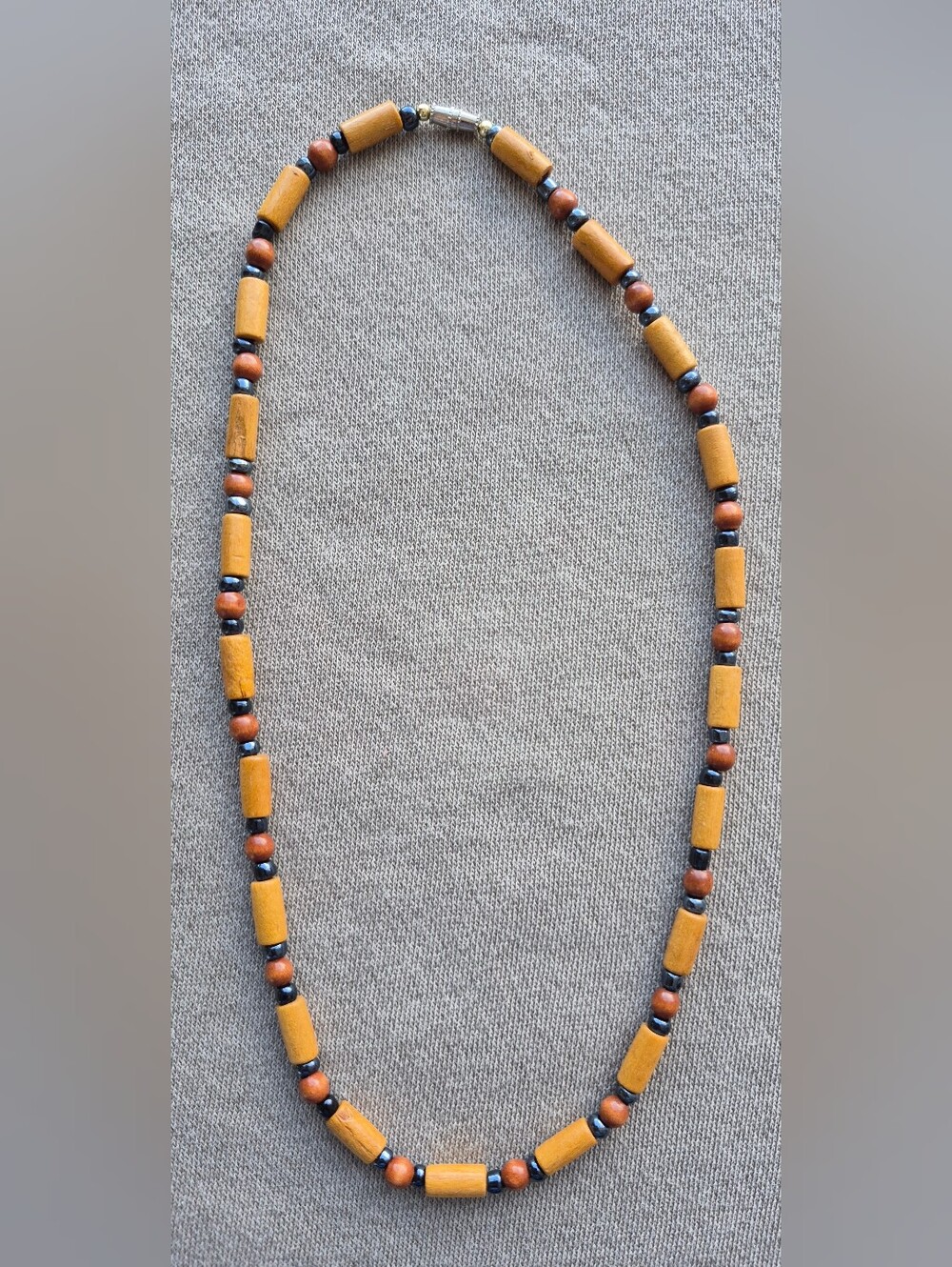 Handcrafted Yellow and Brown Wooden Bead Necklace